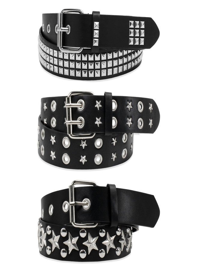 YOGEYOGE Black Studded Belt, 3 Pcs Y2K Belt Star Goth Punk Rock Double Grommet with Bright Pyramid Studded for Women Men - Image 1